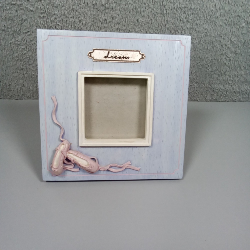 Russ Berrie Dream Ballet Pointe Shoes Picture Frame Blue Pink 3x3 Square Wood
